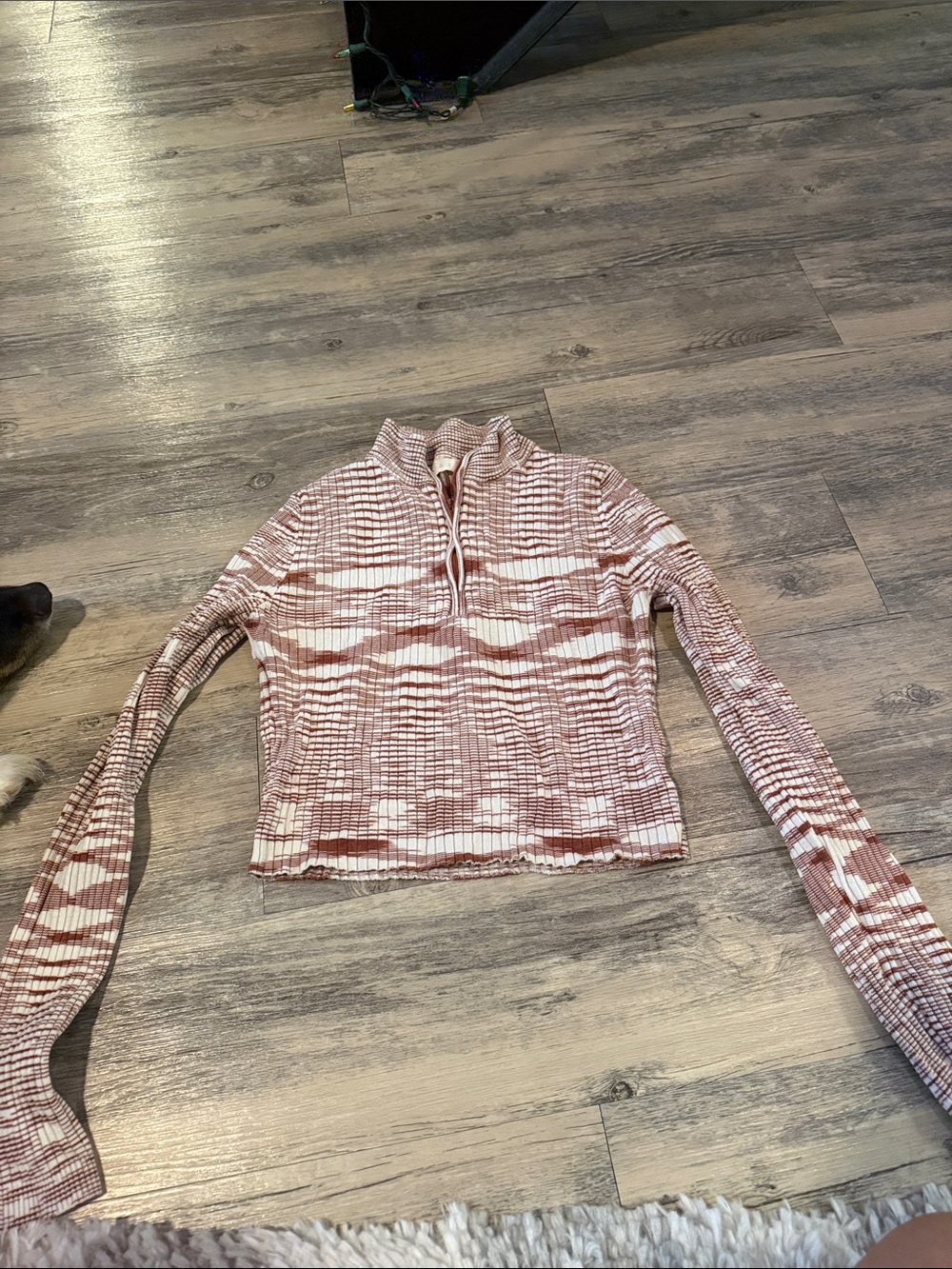 Altar'd State Blush & Cream Textured Half-Zip Crop Top